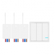 凌防（LFang）AN-E93-W 无线插座开关智能家用遥控开关面板免布线摇控器随意贴三控卧室电灯 三控开关套餐
